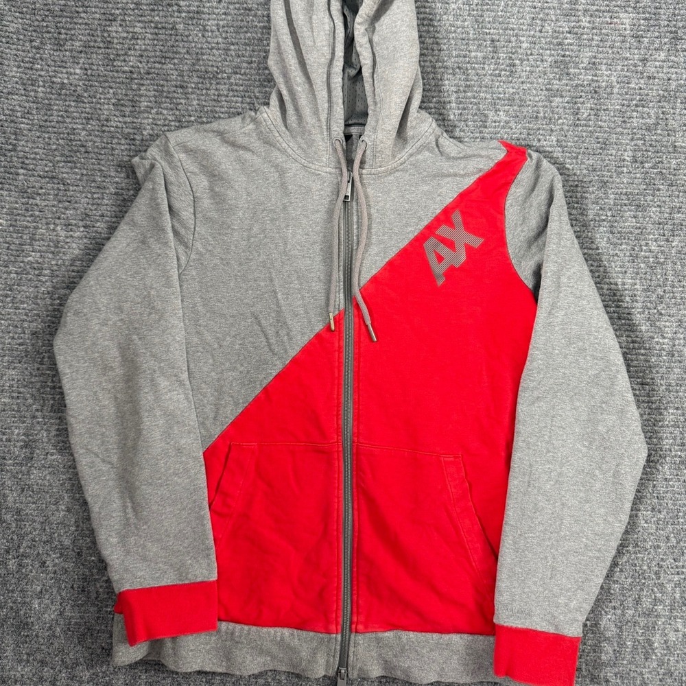Armani Exchange Colorblock Zip Hoodie Mens Medium Gray Red AX Logo Y2K Vibe
